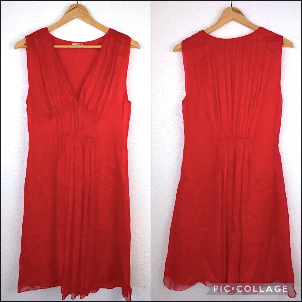 L’AGENCE 100% Silk Red Coral Shirred Goddess Dress - Picture 7 of 11
